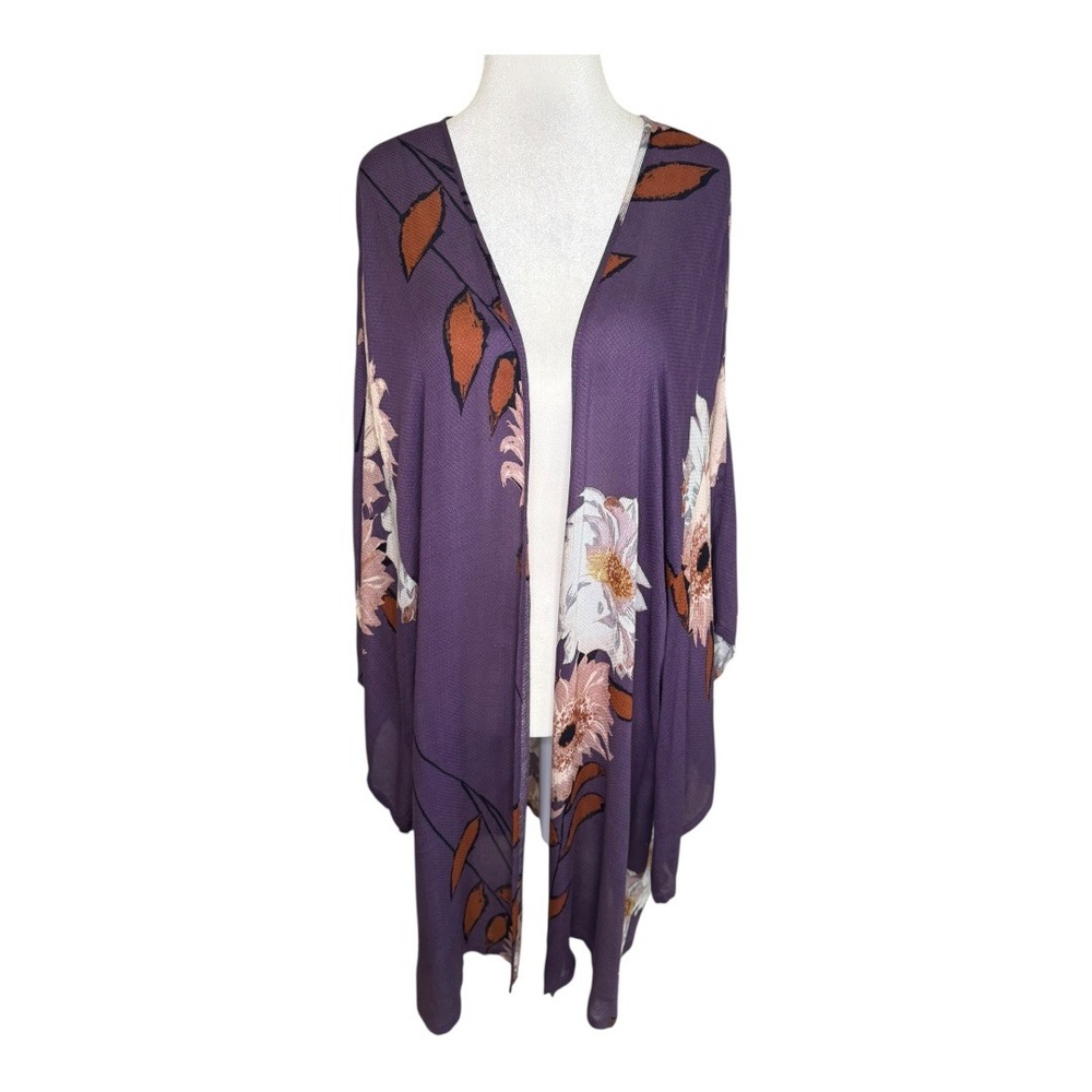 Midnight Bakery Purple Floral Print Open Front Kimono Cardigan XL NWT‎